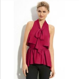 BCBG Celine tie neck red sangria top